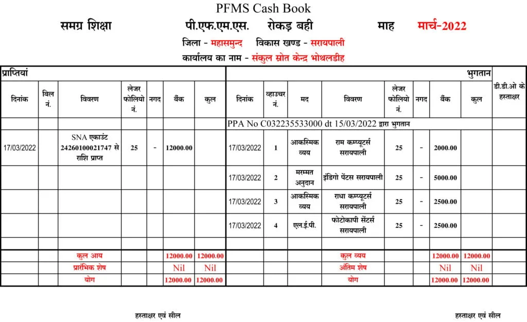PFMS Cash Book