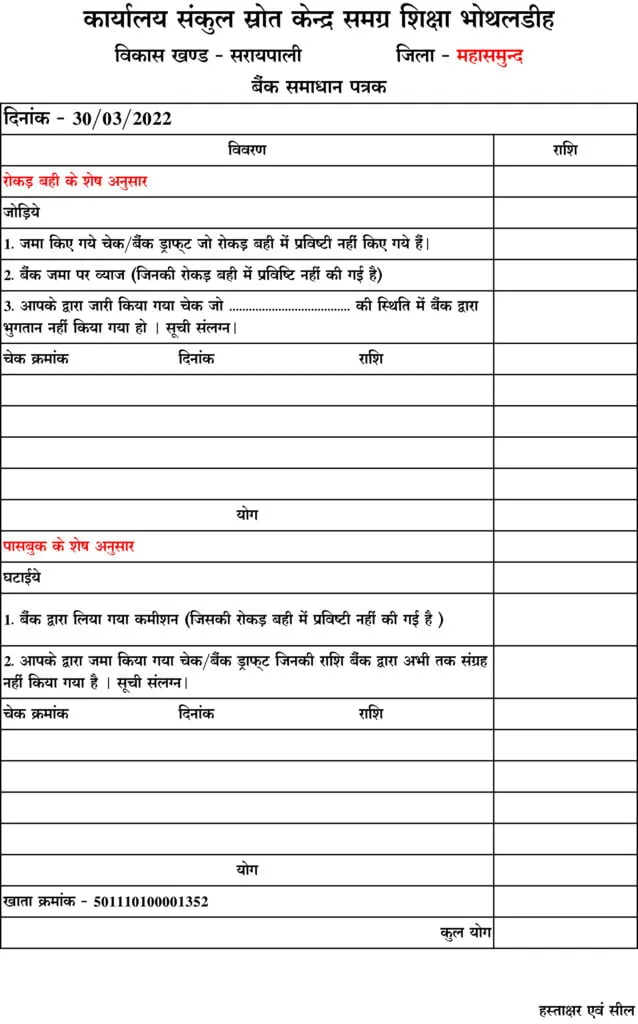 बैंक समाधान पत्रक