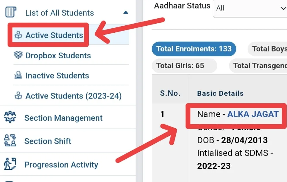 Udise Plus में बच्चों का Date of birth